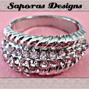 Silver Tone Size 7 Ring With Pink Crystals